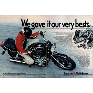 1981 Suzuki GS-1100E Cruiser Motorcycle 2 Page Vintage Print Ad 80s Wall Art